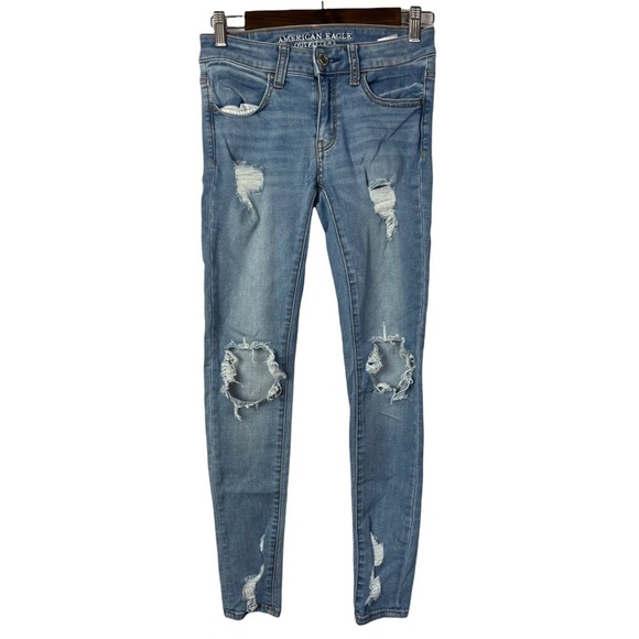 American Eagle AEO Medium Wash Distressed Skinny Jegging Jeans 2 - Picture 1 of 4